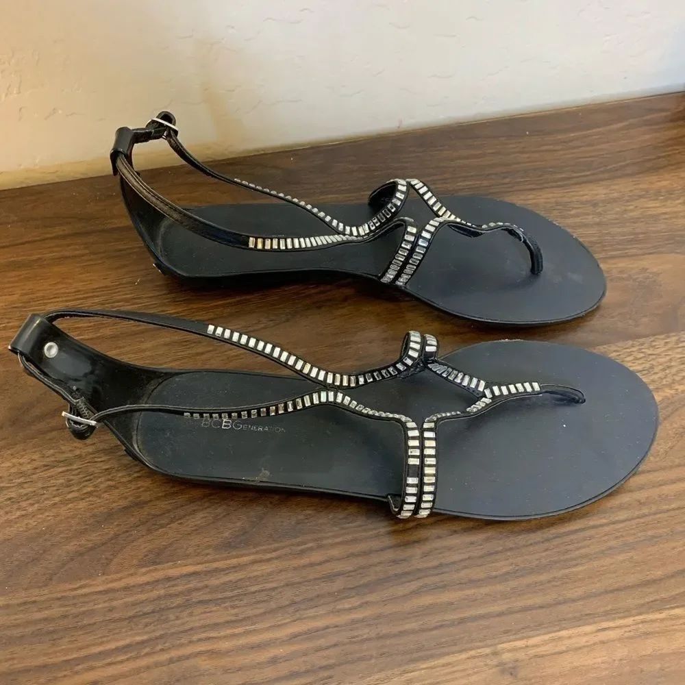 BCBGeneration Flat Silver Sparkle Sandals - Picture 3 of 7